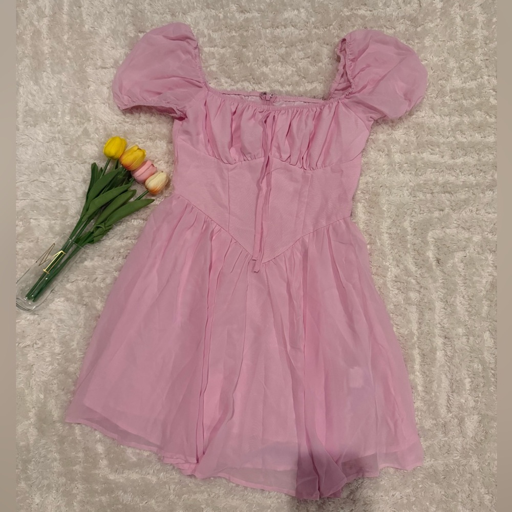 SHEIN Pink Puff Sleeve Casual Dress